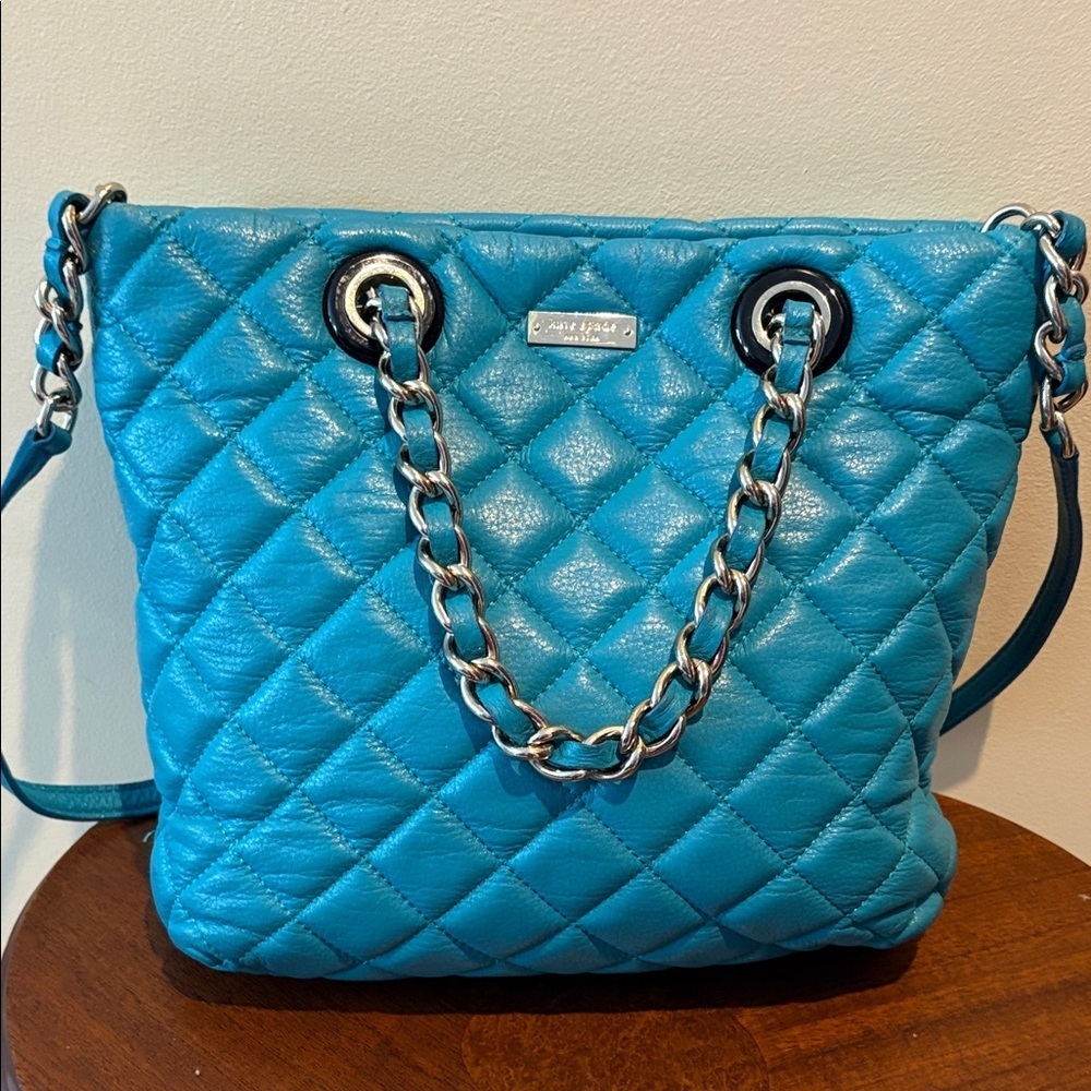 Kate Spade  satchel Crossbody bag Quilted leather Turquoise braided Chain Strap
